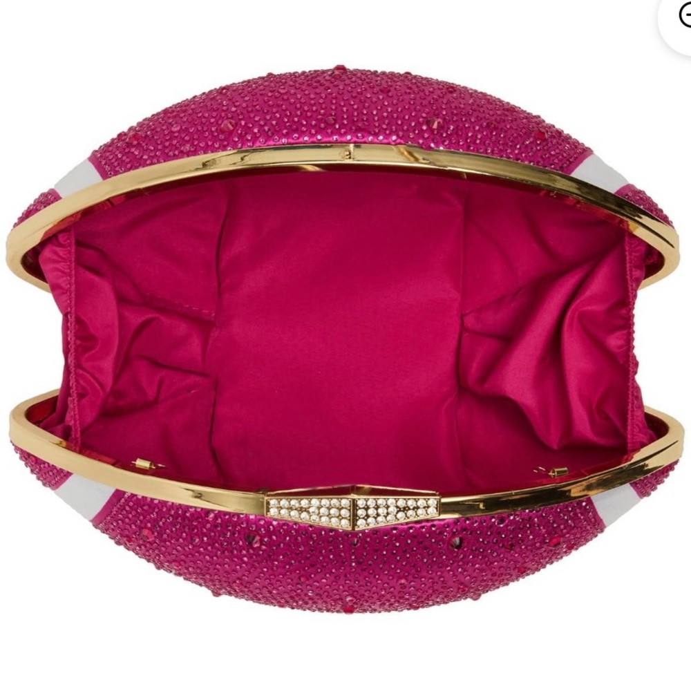 Betsey Johnson Pink Rhinestone Football Clutch Handbag Hot Pink Purse NWT - Picture 3 of 5
